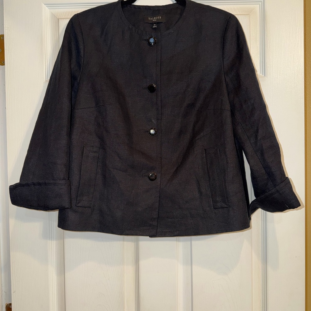 Talbots Black Collarless Button-Front Jacket. 100… - image 1